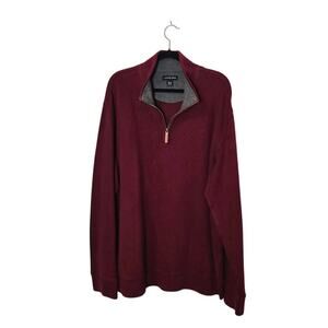 Lands' End Mens 1/4 Zip Pullover Sweater Size XLT Burgundy Cotton Casual Preppy